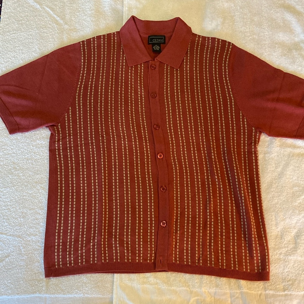 Cezani Button Down Silk Retro Polo Medium